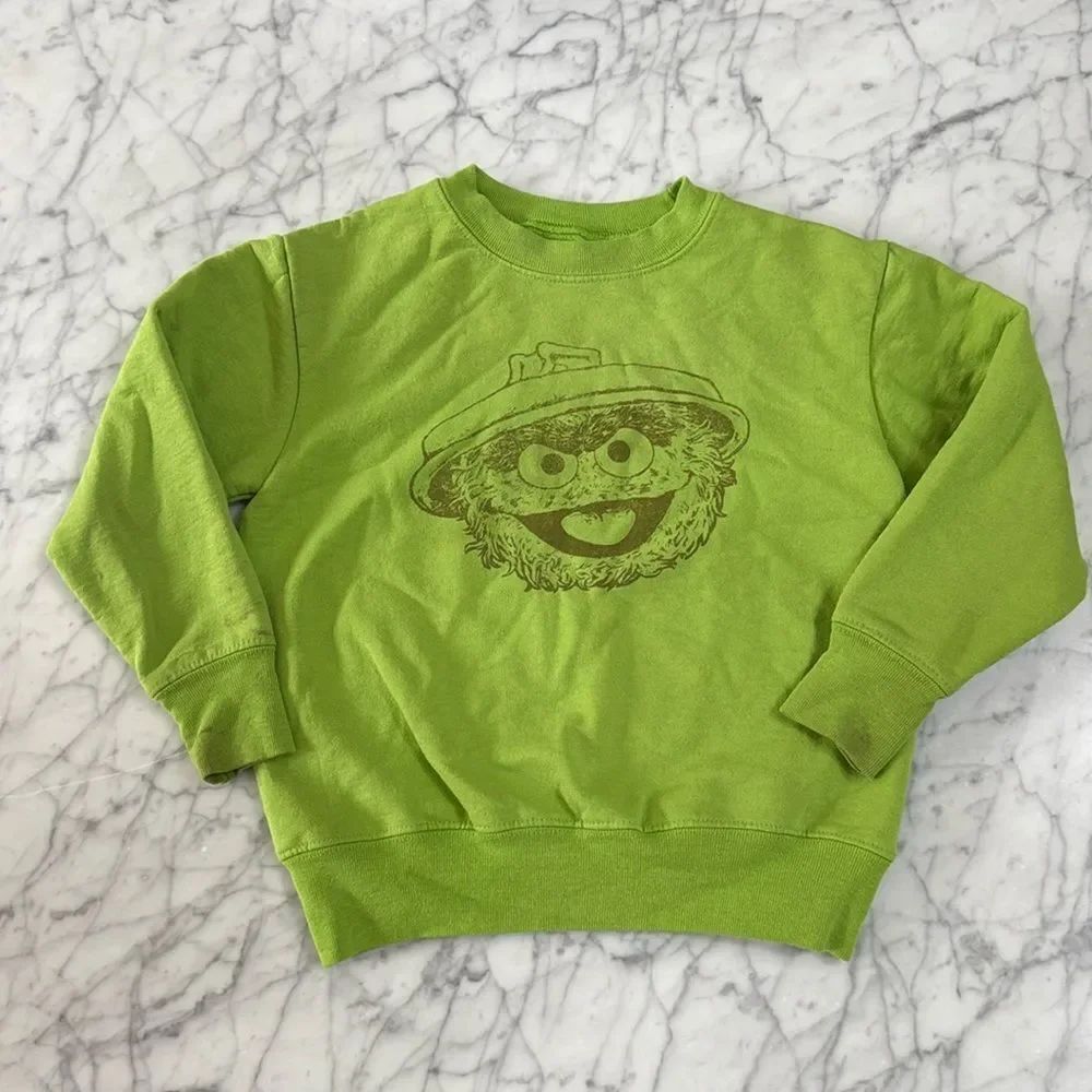 Sesame Street Big Face Oscar Green Youth Crew Fleece Youth Small